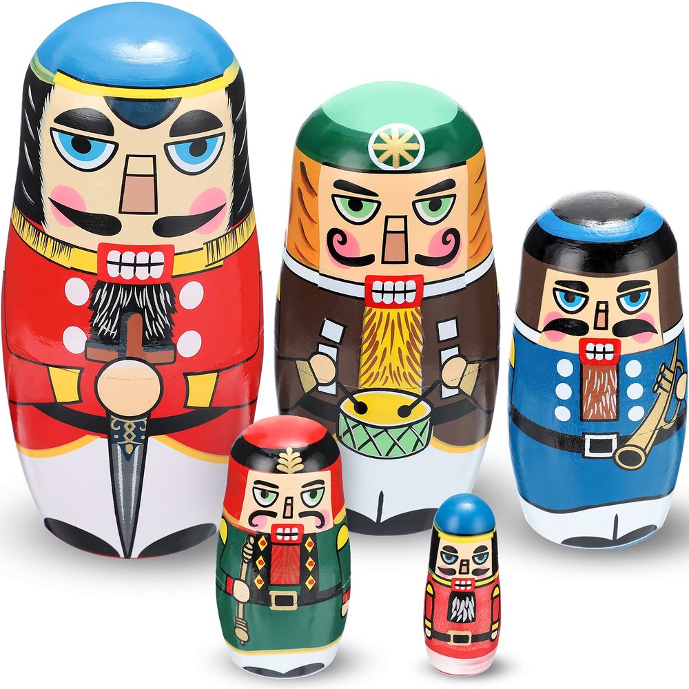 Gejoy Russian Nesting Dolls for Kids Handmade Matryoshka Wooden Stacking Toys Nesting Dolls Collectible Gifts for Winter Christmas Holiday Present Boys Girls Adults Home Decor(Walnut Man)
