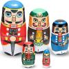 Gejoy Russian Nesting Dolls for Kids Handmade Matryoshka Wooden Stacking Toys Nesting Dolls Collectible Gifts for Winter Christmas Holiday Present Boys Girls Adults Home Decor(Walnut Man) view 1