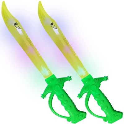ArtCreativity Light Up Shark Sword for Kids - Set of 2, 15 Inch Dress-Up Toy Sword with Flashing LED Lights - Best Birthday Gift for Boys and Girls Ages 3, 4, 5, 6, 7, 8 (Green)