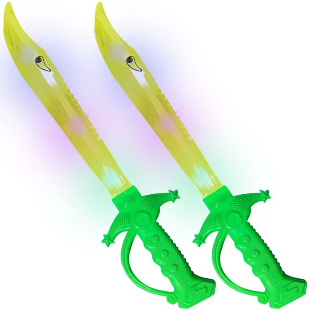ArtCreativity Light Up Shark Sword for Kids - Set of 2, 15 Inch Dress-Up Toy Sword with Flashing LED Lights - Best Birthday Gift for Boys and Girls Ages 3, 4, 5, 6, 7, 8 (Green)