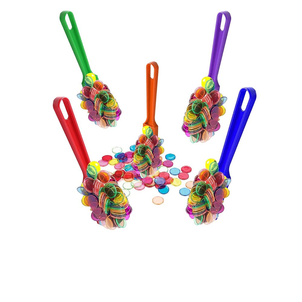 Dacefloy Bingo Magnetic Wand Set 5 Pieces Colorful Magnetic Wands with 500 Transparent Metal Ringed Chips for Game Tokens, Homeschool Supplies Math Counters