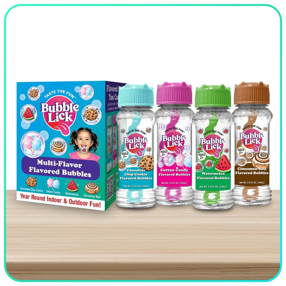 Bubble Lick Variety Flavored Bubbles 4 Pack Cinnamon Roll Watermelon Cookie Cotton Candy USA Made