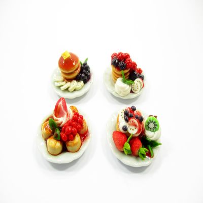 Dollhouse Miniature Food 4 Ceramic Plate Dessert Mixed Fruit Pancakes 15939
