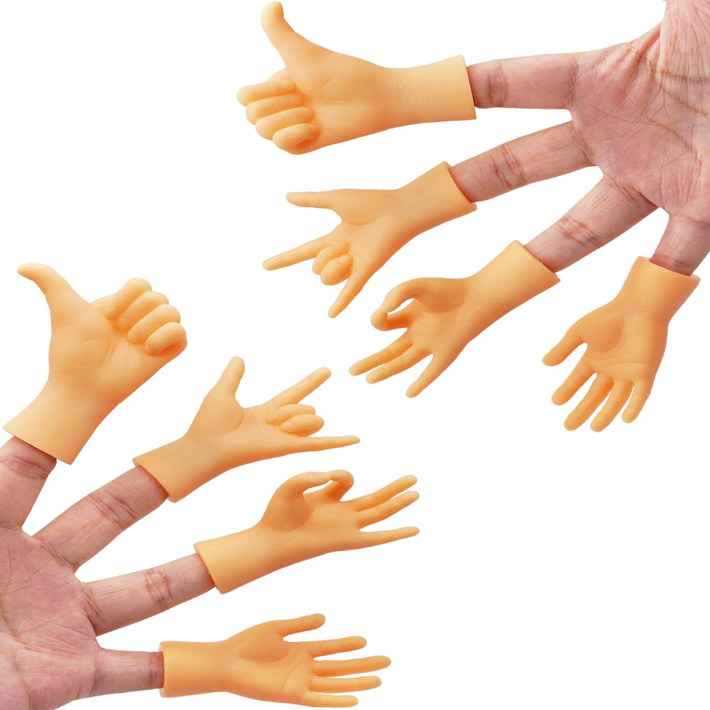 AQKILO Tiny Hands Finger Puppets Set, 4 Pairs of Left and Right Hands, Mini Novelty Toys for TikTok, Skits, Gag Gifts, and Classroom Fun