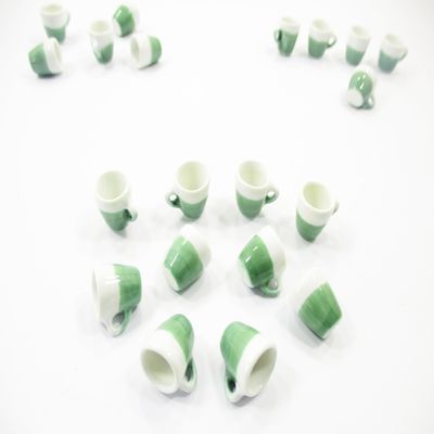 10 Green Ceramic Mug Cups Dollhouse Miniature Christmas Kitchenwares 15999