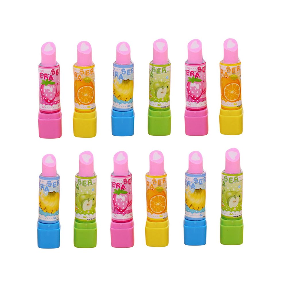 12 Pcs Fruit Lipstick Style Pencil Erasers Lipstick Style Rubbers Retractable Erasers for Party Favors Stocking Fillers Daily Prizes Gift Filling Stocking Fillers Easter Egg Stuffers