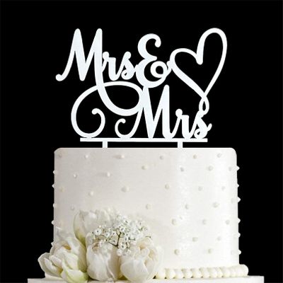 AMINJIE Mrs & Mrs Cake Topper-Wedding and Anniversary Cake Topper,Gay and Lesbian,LGBT Marriage Union,Love is Love,Mirror Silver Acrylic