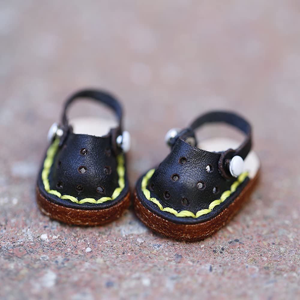 XiDonDon Cowhide Handmade Casual Hole Shoes for OB11,GSC, Body9, 1/12 bjd Doll Shoes Doll Accessories (Black)