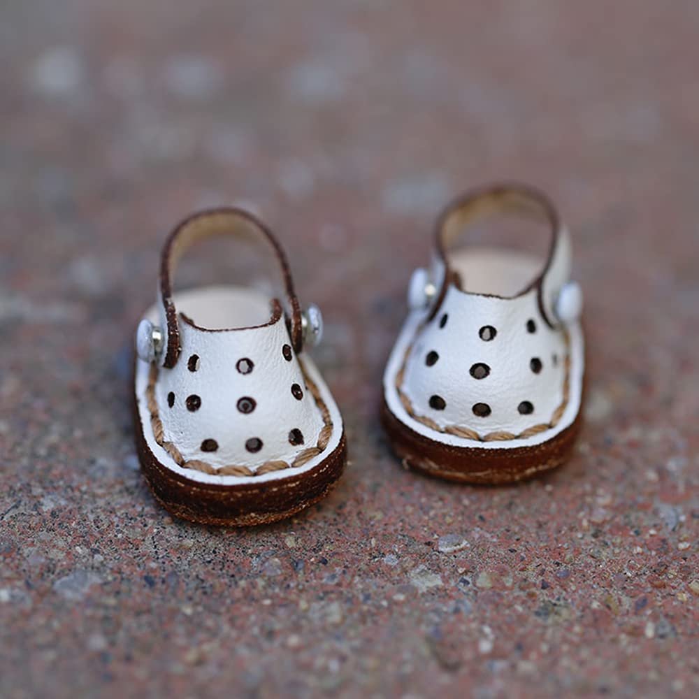XiDonDon Cowhide Handmade Casual Hole Shoes for OB11,GSC, Body9, 1/12 bjd Doll Shoes Doll Accessories (White)