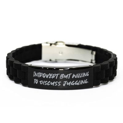 Inspirational Juggling Gifts, Introvert but Willing to Discuss Juggling, Juggling Black Glidelock Clasp Bracelet from