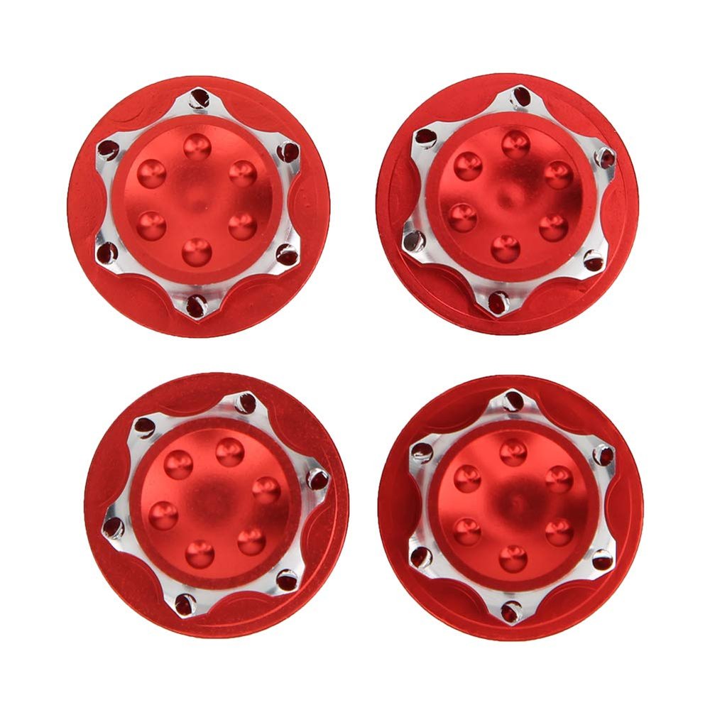 RC Wheel Hub Cover Nuts, 4Pcs 17mm Aluminum Alloy Dustproof Hub Nut Wheel Accessories Suitable for 1/8 RC Off-Road Vehicle (red)