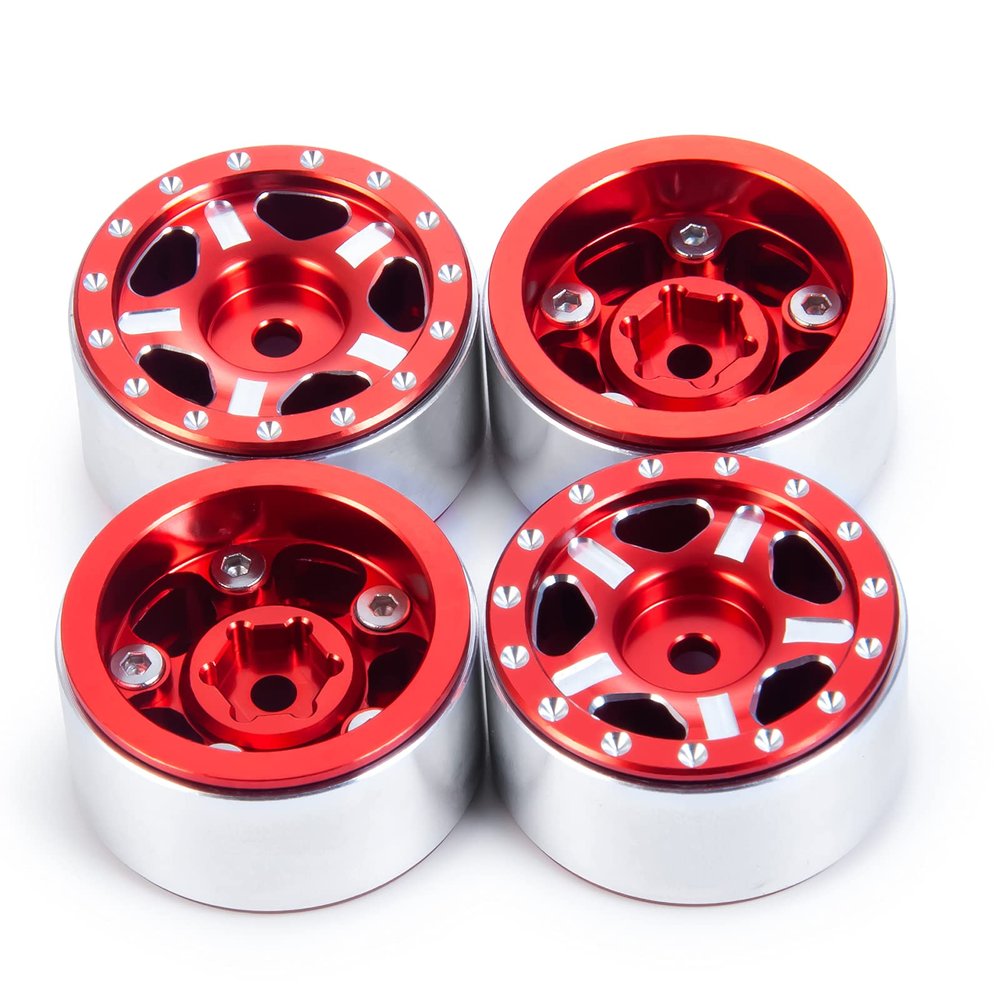 Maleonn 4PCS 1.0 Beadlock Wheels Rims for 1/24 RC Crawler Axial SCX24 Wheels AXI00005 AXI90081 AXI00001 AXI00002 SCX24 Upgrades Wheel Hub Set (RED)