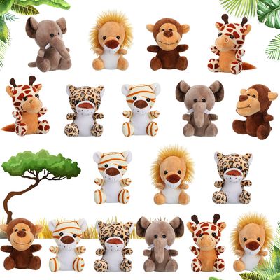 18 Pieces Small Safari Stuffed Animals 4.8 Inch Mini Jungle Animal Plush Toys Cute Zoo Stuffed Small Plush Set for Safari Themed Baby Shower Birthday Party Favors Teacher Student Award(Delicate Style)