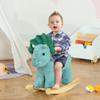 Qaba Kids Plush Ride-On Rocking Horse Triceratops-Shaped Plush Toy Rocker with Realistic Sounds for Child 36-72 Months Dark Green view 2