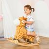 Qaba Rocking Horse, 2 in 1 Kids Ride on Horse, Rolling Giraffe Animal Rocker with Sound, Wooden Base, Pedal, Grip Handle, Plush Riding Pony for 3-6 Years Old, Yellow view 2