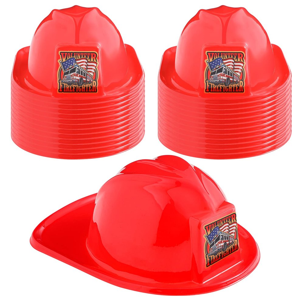 Aoriher 24 Pieces Firefighter Hat Plastic Fireman Hat Fire Chief Helmet for Kids Role Play Costume Christmas Party Favors(Red)