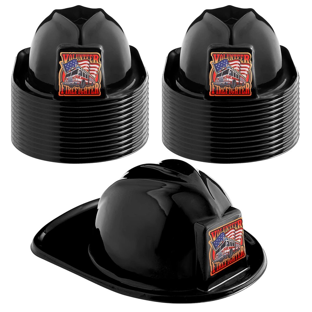 Aoriher 24 Pieces Firefighter Hat Plastic Fireman Hat Fire Chief Helmet for Kids Role Play Costume Christmas Party Favors(Black)