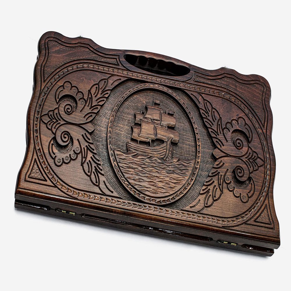Backgammon Ship Engraved - 23.6 inch - Handmade Board Game - Personalized