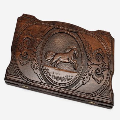 Backgammon Horse Engraved - 23.6 inch - Handmade Board Game - Personalized