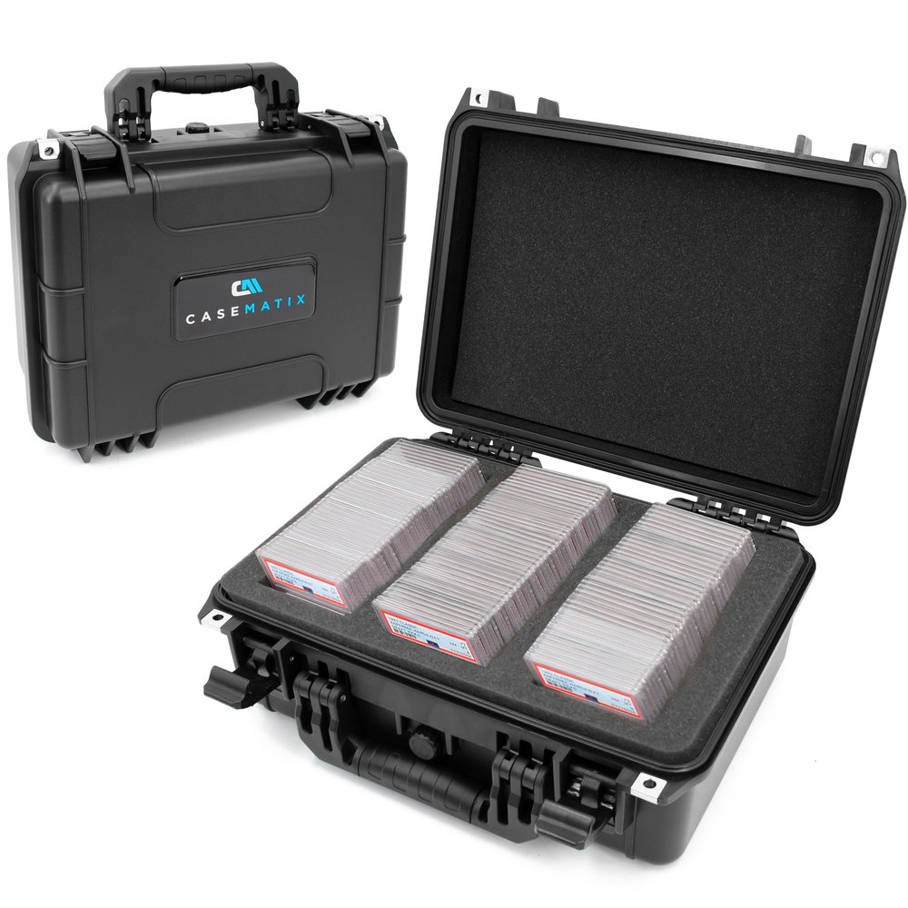 CASEMATIX Waterproof Graded Card Storage Box for 100 PSA, BGS, CSG Sports Cards  IPX7 Protective Holder Case Fits PSA Slabs and Toploaders With Dividers  Durable Collectible Card Case