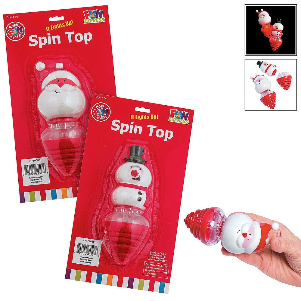 Light-Up Holiday Spin Tops for Kids and Adults, Plastic Christmas Party Favors