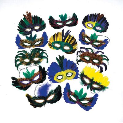 Fun Express Bulk 100 Piece Mardi Gras Feather Eye Mask Assortment