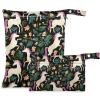 visesunny Pretty Unicorn Flower 2Pcs Wet Bag with Zippered Pockets Washable Reusable Roomy Diaper Bag for Travel,Beach,Daycare,Stroller,Diapers,Dirty Gym Clothes,Wet Swimsuits,Toiletries view 1