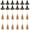 24 Pieces Halloween Mini Witch Hats Brooms Decoration Set Mini Felt Witch Hat Caps and Wizard Brooms Costume Accessories for DIY Crafts Halloween Party Favors view 1