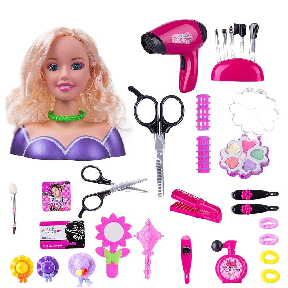 KonHaovF Kids Doll Head for Hair Styling and Make Up, Practice Makeup Doll with Hair Dryer, Accessories