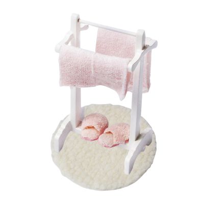 Cuteam Dollhouse Miniatures Furniture Accessories, Mini Bathroom High Simulation Decoration Wooden Towel Rack Floor Rug Model for Bathroom Scene - A