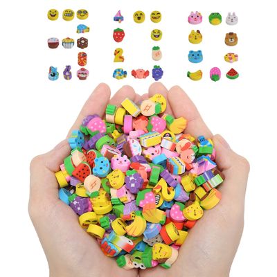 300PCS Mini Cute Pencil Erasers for KidsFun Fruits Animals Numbers Cakes Smiling Faces Assorted Novelty Erasers for Student Prize Homework Awards Party Gifts School Supplies(Animals and Fruits)