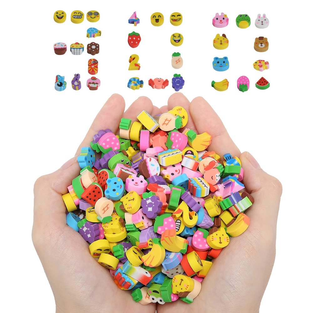 300PCS Mini Cute Pencil Erasers for KidsFun Fruits Animals Numbers Cakes Smiling Faces Assorted Novelty Erasers for Student Prize Homework Awards Party Gifts School Supplies(Animals and Fruits)
