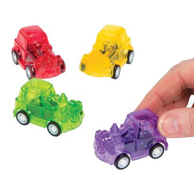 Fun Express Transparent Pull-Back Trains - Colorful and Fun Toy Trains with Pull-Back Action - Great for Party Favors Classroom Rewards Stocking Stuffers & Birthday Gifts - Assorted Colors - 12 Pieces