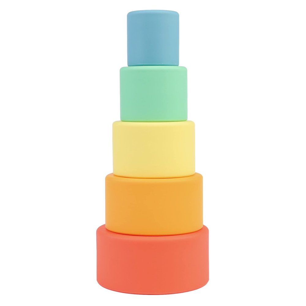 BLUE GINKGO Silicone Stacking Cups  Nesting & Sensory Stacking Toy for Toddlers | Open-Ended Montessori Toy with 5 Cups (Matte Colors)