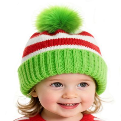 Hikkcos Christmas Elf Knitted Hat for Toddler, Lime Green Santa Hat Knit Cap, Kids Crochet Party Hat Baby Winter Warm (1 to 6 Years Old)