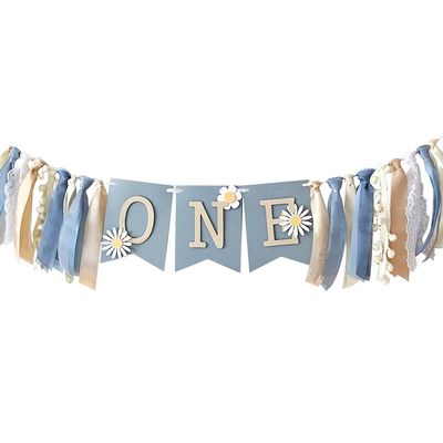 Birthday Decorations for Baby Little Daisy 1st Birthday High Chair Banner Theme Party Supplies Smash Cake Photo Props (Blue)