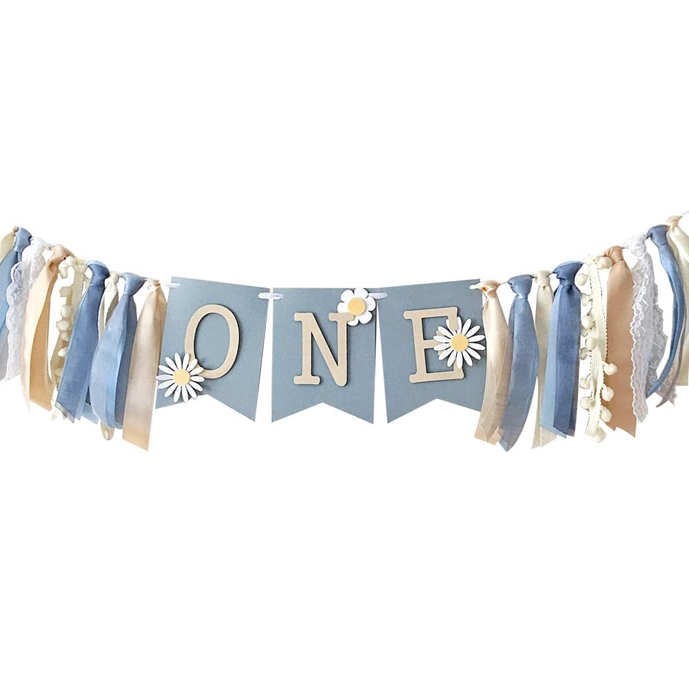 Birthday Decorations for Baby Little Daisy 1st Birthday High Chair Banner Theme Party Supplies Smash Cake Photo Props (Blue)