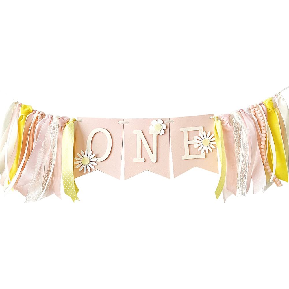Birthday Decorations for Baby Little Daisy 1st Birthday High Chair Banner Theme Party Supplies Smash Cake Photo Props (Yellow)