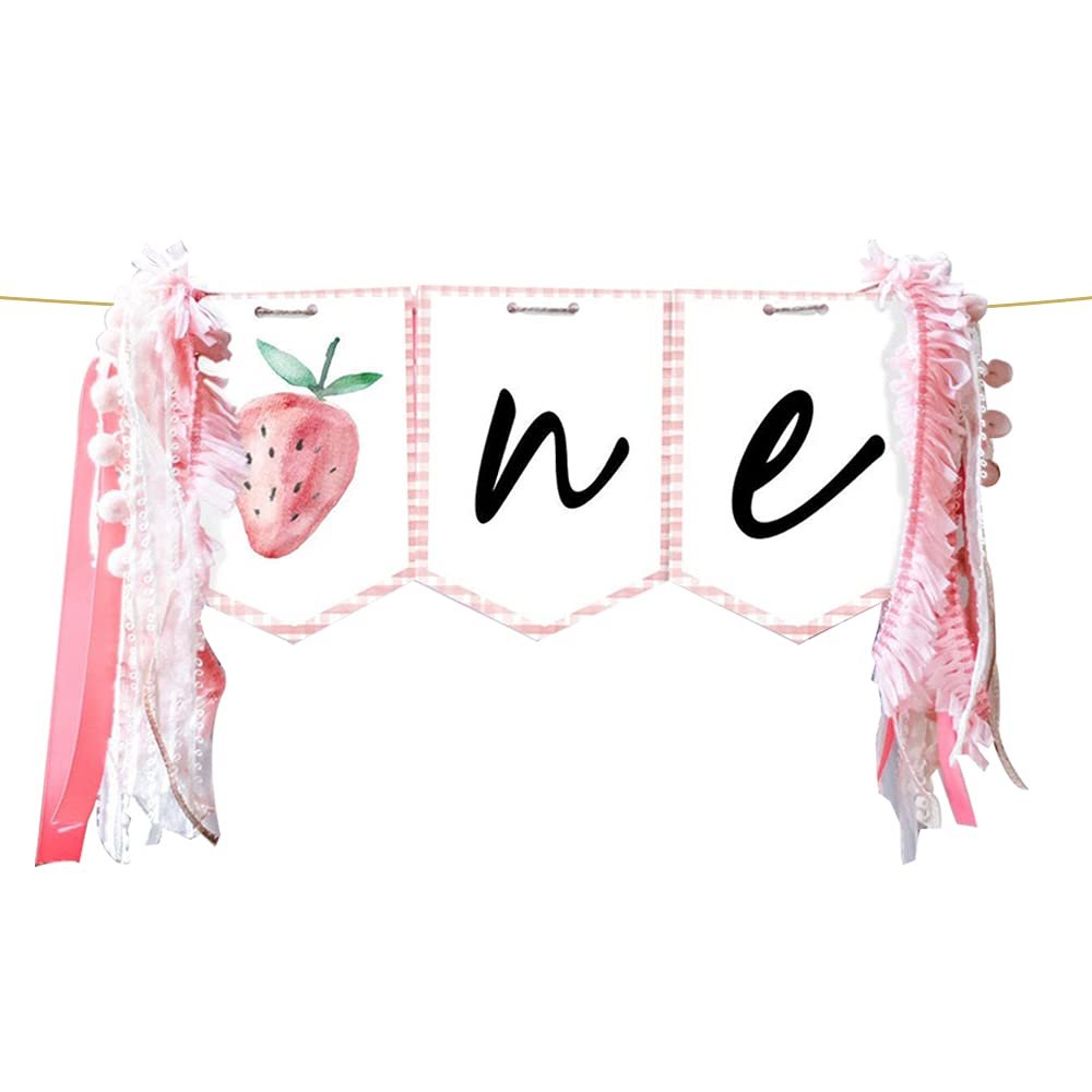 Baby Birthday Decoration 1st Birthday High Chair Banner Strawberry Theme Party Supplies Photo Props Sweet First Birthday Banner