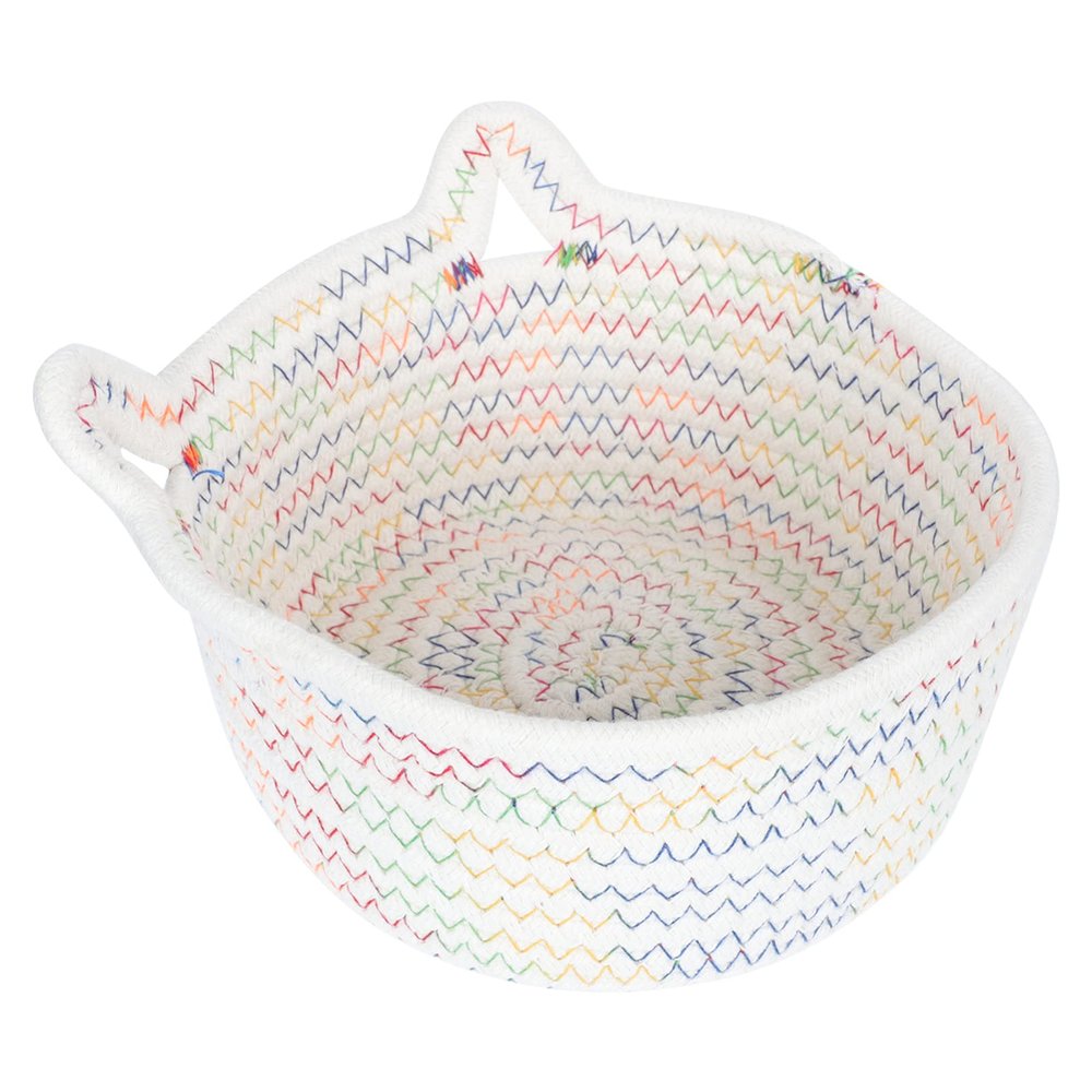 1pc Storage Box Wicker Hamper Small Hand Woven Basket Key Storage Basket Cotton Basket Kids Laundry Hamper Shelf Basket Nursery Toys Toy Basket White Make up Cotton Rope