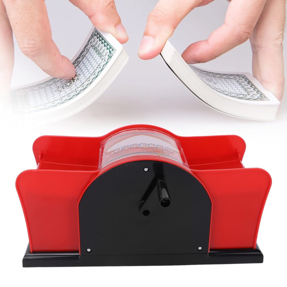 Card Shuffler, 12 Deck Manual Card Shuffler Poker Playing Card Casino Card Mixer Hand Cranked Shuffler Tool Cards Shuffling Machine for Poker Deck Playing Cards Card Table Board Games(red)