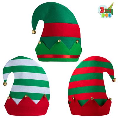 JOYIN 3 PCS Unisex Christmas Elf Hats for Christmas, Xmas Hats for Kids Adults, Funny for Xmas Party Gifts