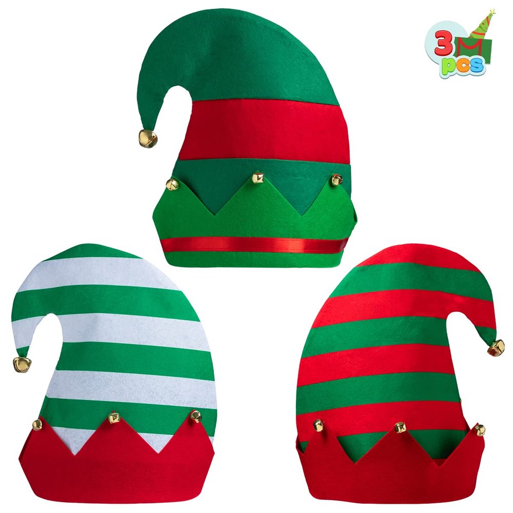 JOYIN 3 PCS Unisex Christmas Elf Hats for Christmas, Xmas Hats for Kids Adults, Funny for Xmas Party Gifts