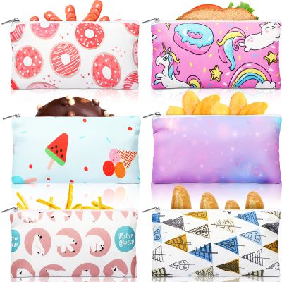 Shappy 6 Pack Reusable Snack Bags Reusable Food Storage for Kids with Zipper Food Safety Washable Lunch Bag Kids Adults Food Storage Pouch Sandwich Bags Dual Layer Bags (6. 9 x 3. 7 Inch)