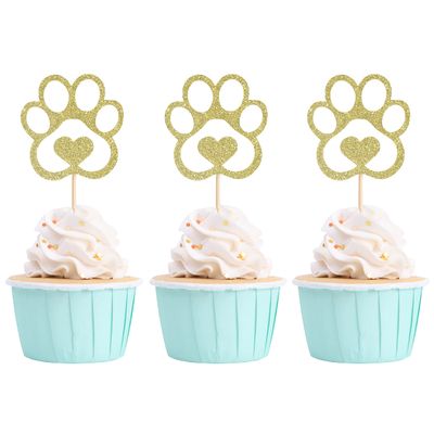 Dog Paw Print Cupcake Toppers - Puppy Dog Cake Toppers Set of 12pcs, Puppy Dog Birthday Party Decorations Supplies, Pet Theme Party Cake Decorations Supplies, Baby Shower Party Decorations