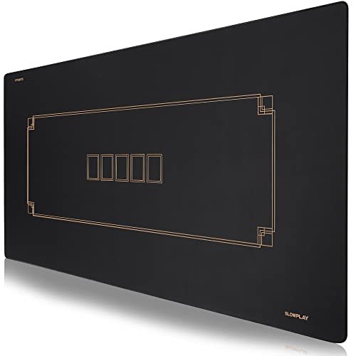 SLOWPLAY Godel Texas Hold'em Poker Mat 47 x 27 Inch | Poker Table Top with Hemmed Edges, Extra Water Repellent, Noise Reduction | Super Portable for Games Everywhere (Black and Champagne Gold)
