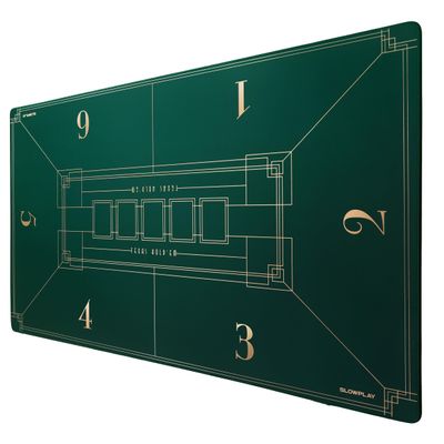SLOWPLAY 47 x 27 Inch Texas Hold'em Poker Mat | Portable Poker Table Top with Art Deco Layout Print, Smooth Premium Surface, Noise Reduction| Lightweight for Games Everywhere (Green)