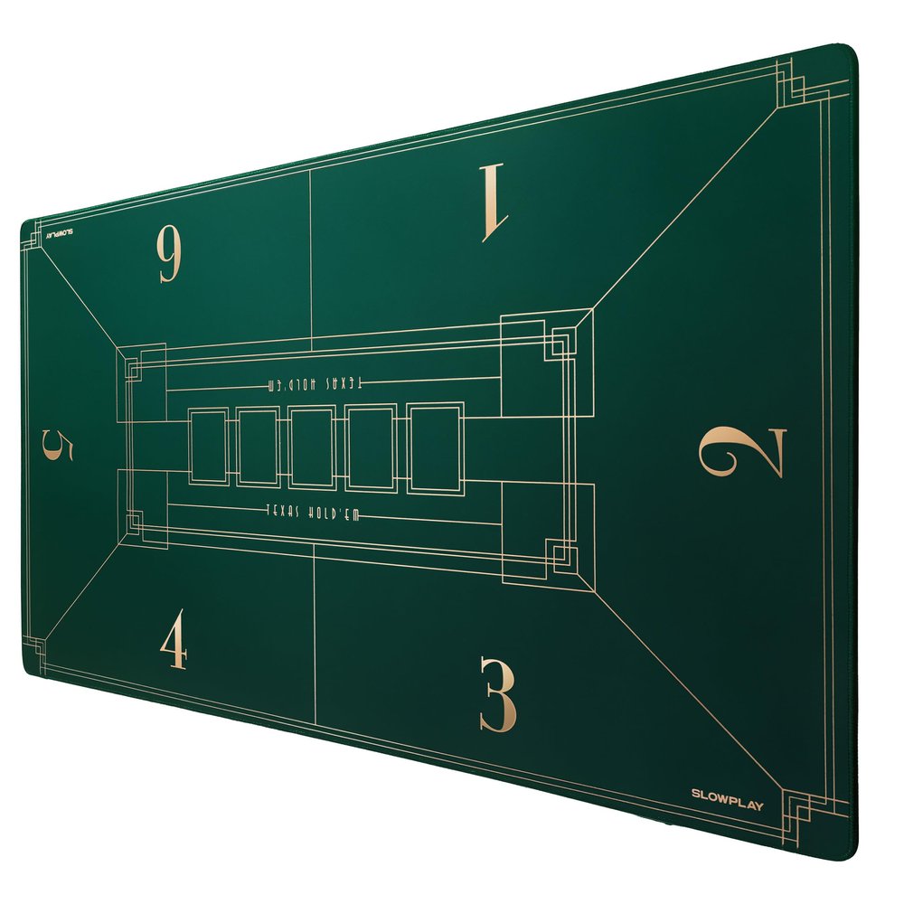 SLOWPLAY 47 x 27 Inch Texas Hold'em Poker Mat | Portable Poker Table Top with Art Deco Layout Print, Smooth Premium Surface, Noise Reduction| Lightweight for Games Everywhere (Green)