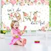 MEHOFOND 7x5ft Deer Girl 1st First Birthday Backdrop Pink Floral Gold Confetti Isn't She One-Deer-ful Banner Sweet One Princess Party Decor Photobooth Supplies Cake Table Props view 2