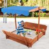 47x47in Kids Large Wooden Sandbox for Backyard, Outdoor Backyard Bench Outdoor Play Sand Box with Canopy Shade, 2 Foldable Bench Seats, Sand Protection, Bottom Liner view 1